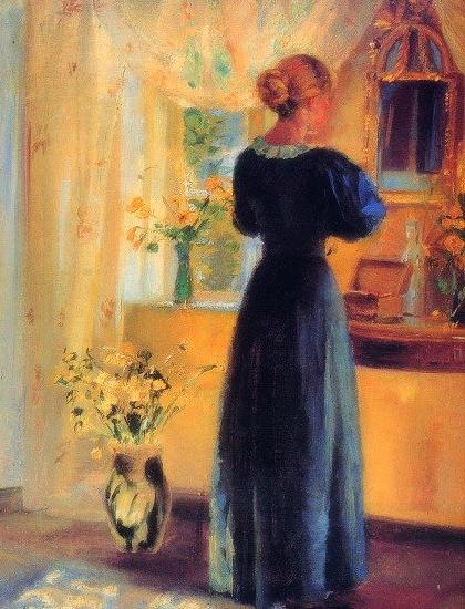 Anna Ancher Young Girl in front of Mirror China oil painting art